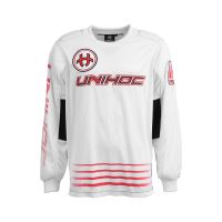 Brankářský florbalový dres UNIHOC GOALIE SWEATER INFERNO white/neon red